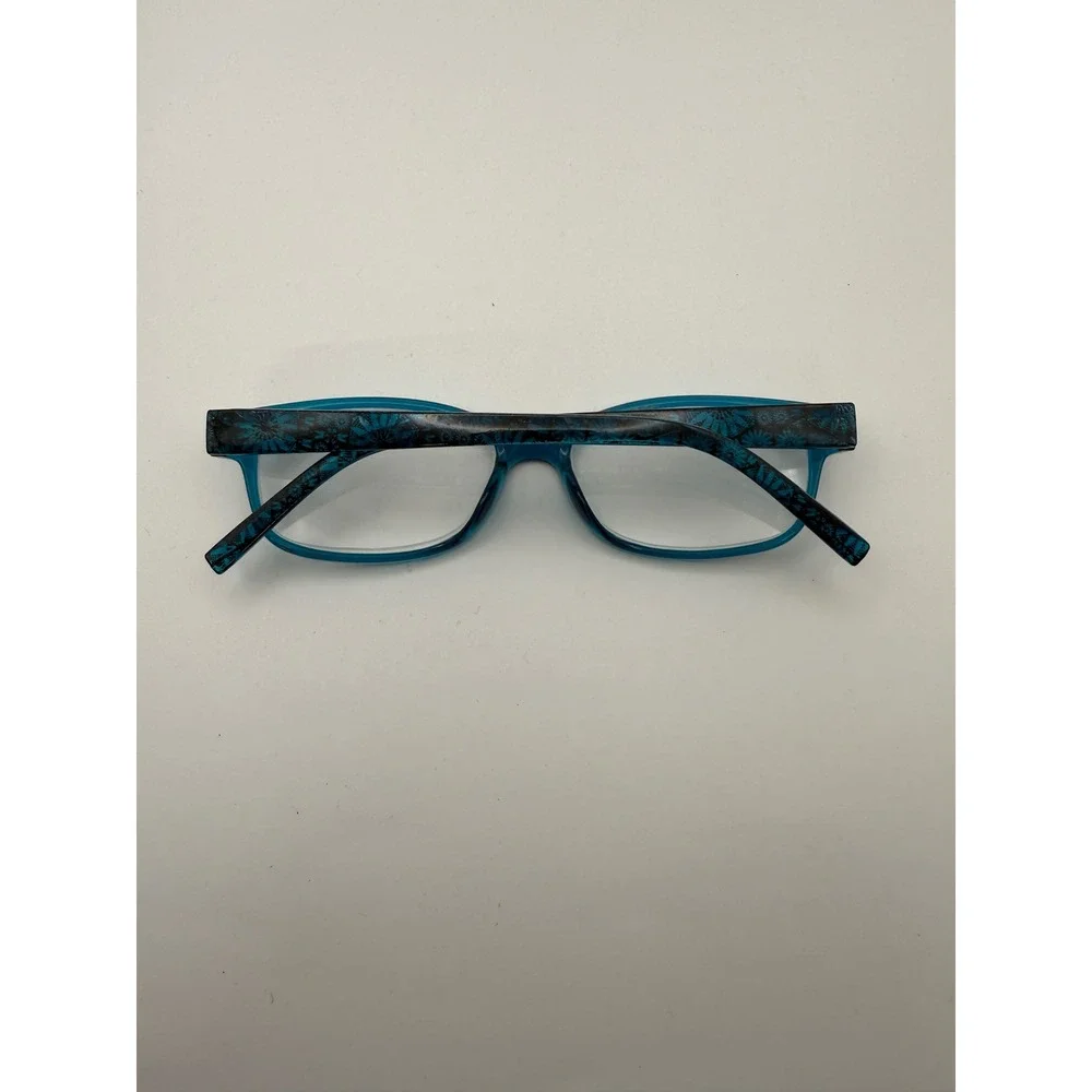 Foster Grant Teal Floral Pattern Rectangular‎ Reading Glasses Blue Green 2.50